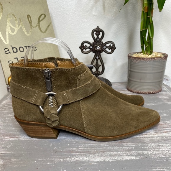 Lucky Brand Enitha Olive green pointed toe suede ankle boots booties 7M - Picture 4 of 11